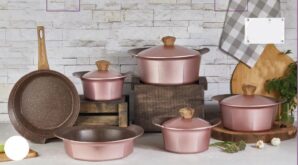 طقم حلة جرانيت ايديال هوم تركى اوكتاجون 14 قطعة روز Ideal Home